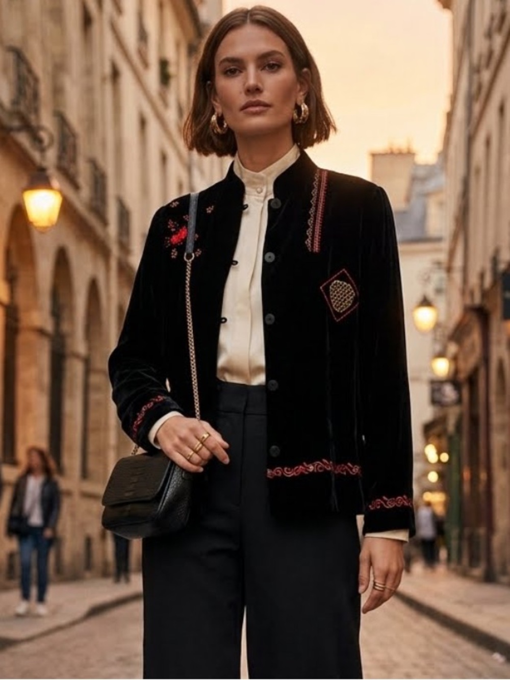Patchington Vintage Velvet Velour Black Jacket Embroidered Silk Preppy Sz Small
